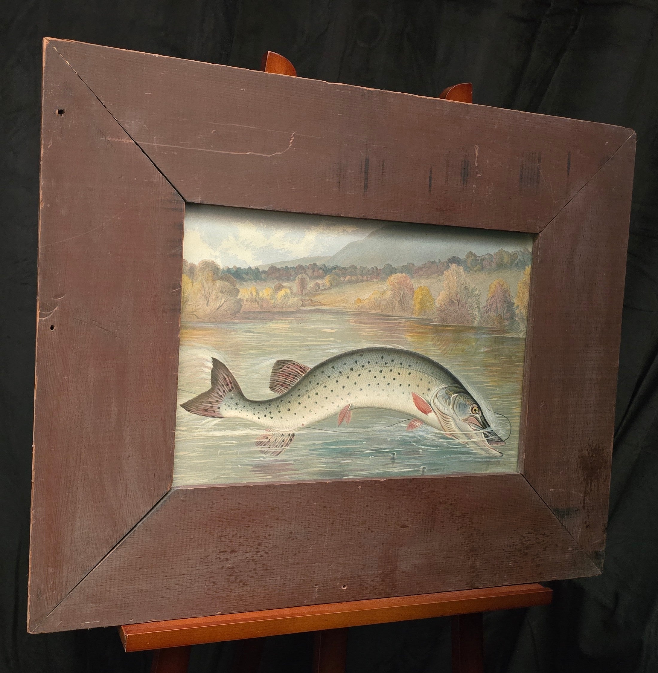 Samuel A Kilbourne "Northern Pike Hooked" Antique Framed Chromolithograph