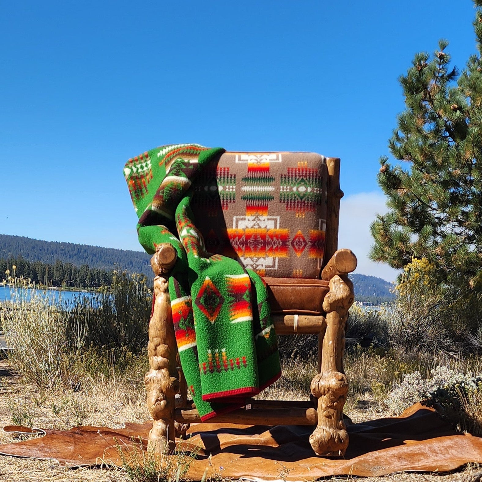 Vintage Beaver State Chief Joseph Green Pendleton Navajo Native American Wool Blanket 74 x 58