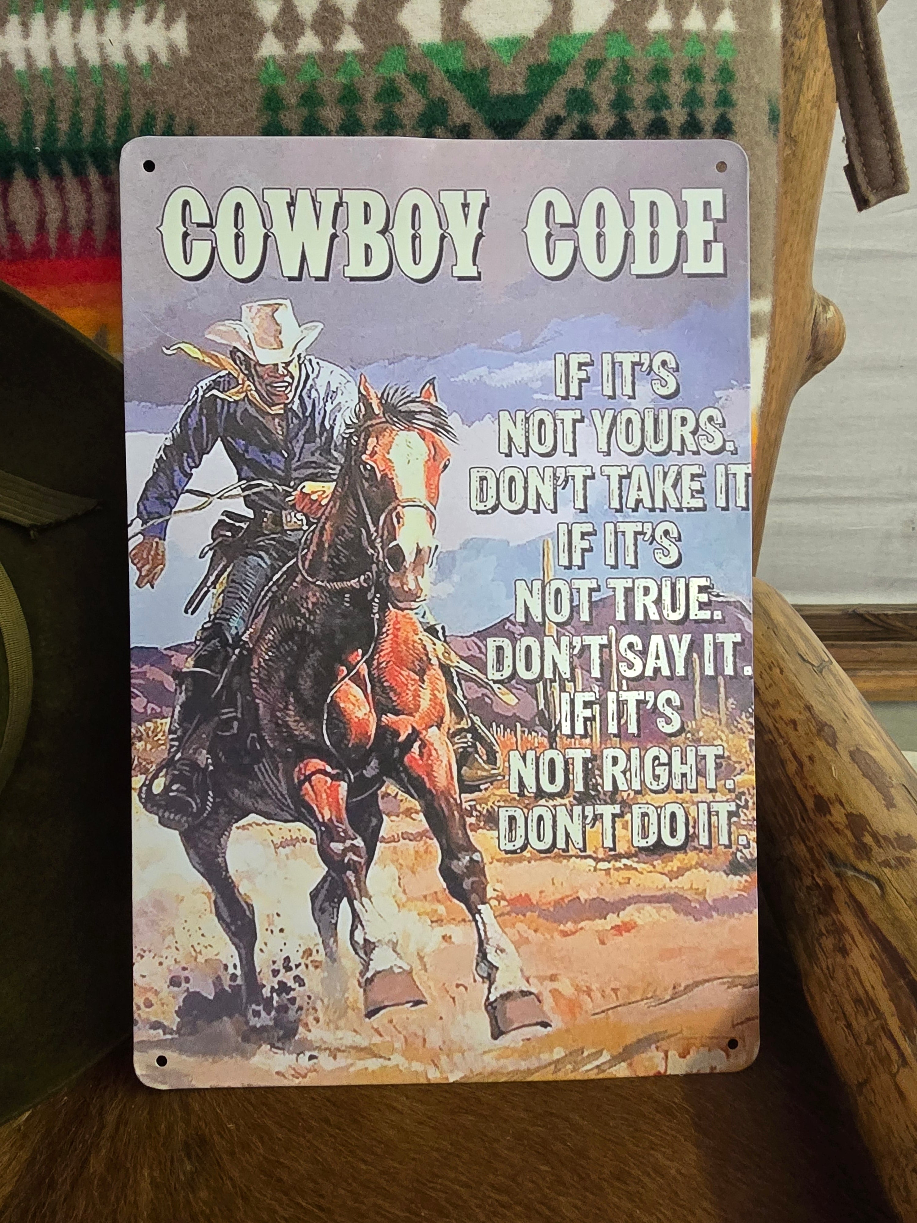 "Cowboy Code" Tin Sign