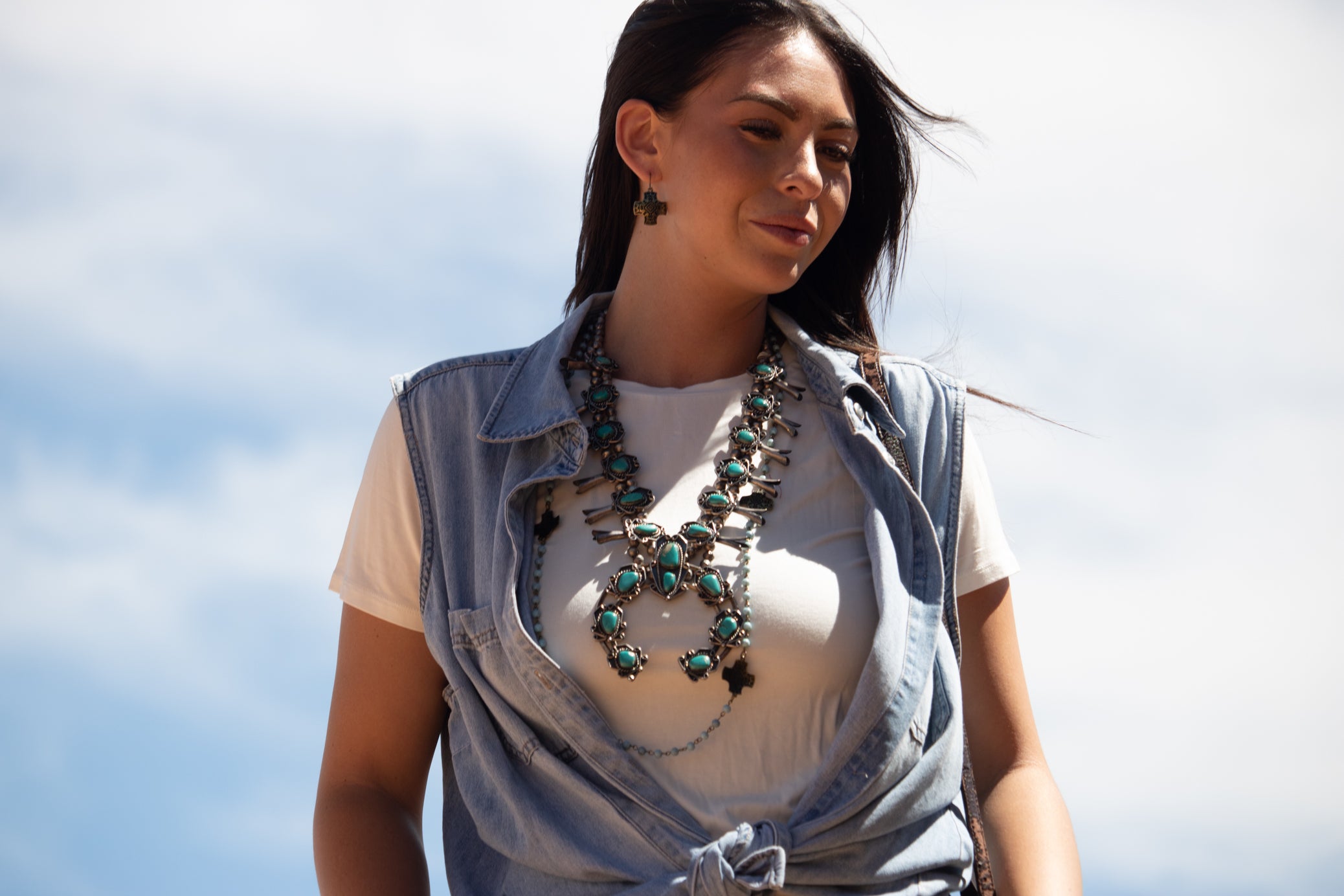 Vintage Navajo Sterling Silver Royston Turquoise Squash Blossom Necklace