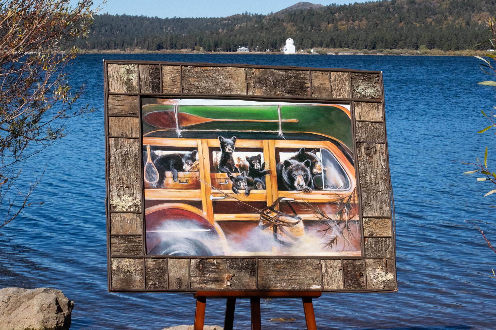 Bears in a Woody Station Wagon Titled "Heading Home " Canvas Transfer By Marilynn Dwyer Mason