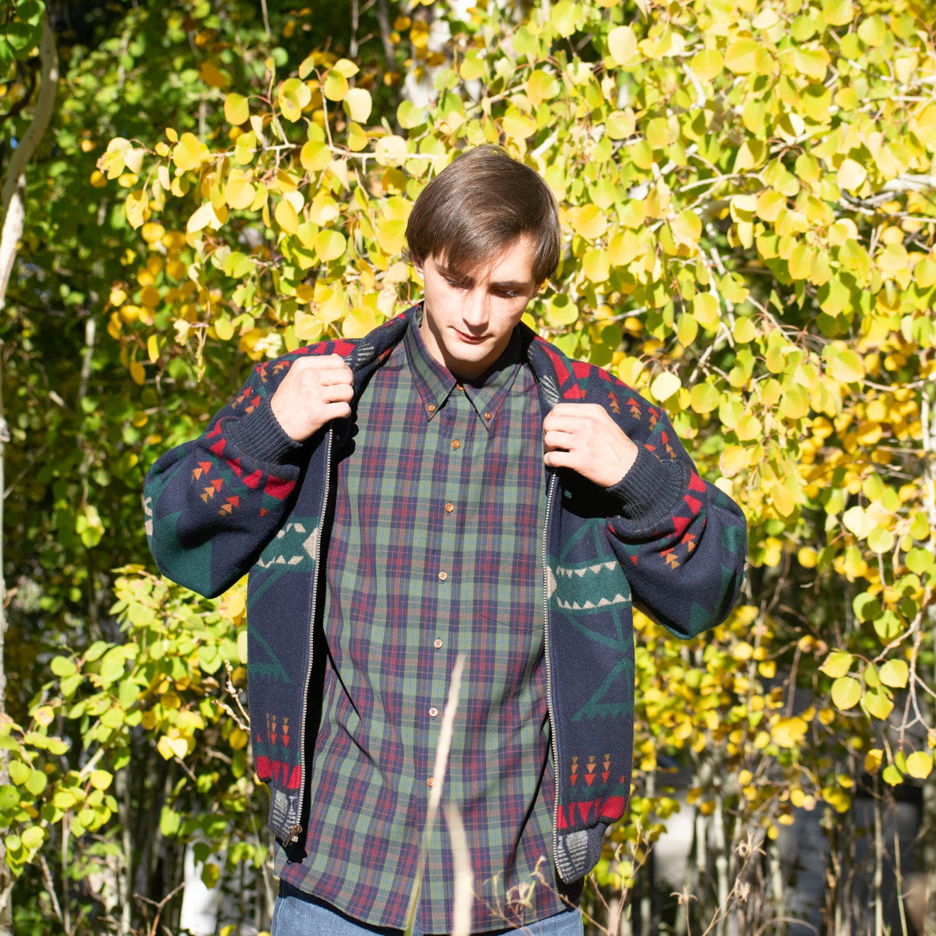 Pendleton Button-up Shirt Navy Blue and Green Plaid Size Large