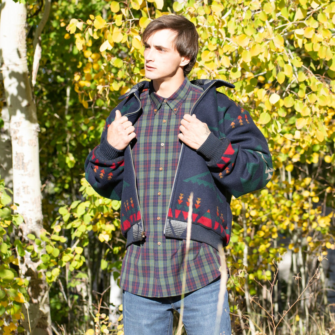 Pendleton Button-up Shirt Navy Blue and Green Plaid Size Large