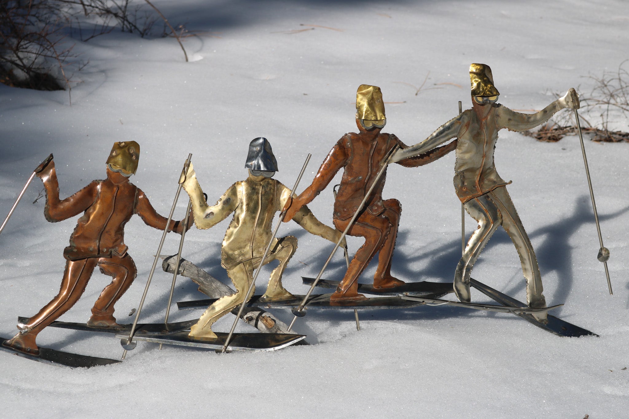 Metal Ski Family Sword & Spike Sculpture