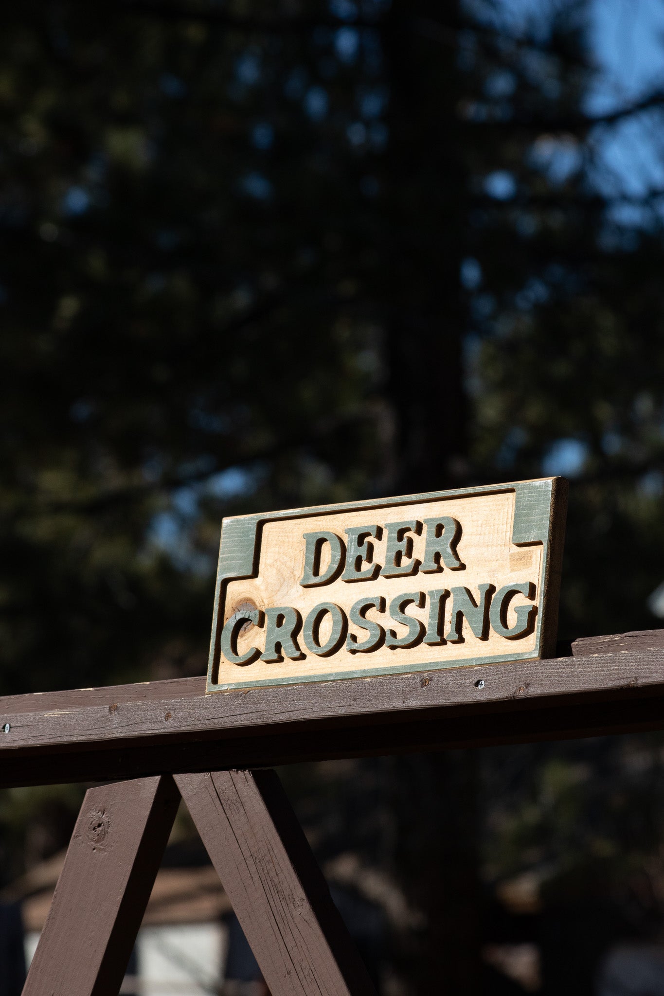 "Deer Crossing" Wooded Hand Carved Sign