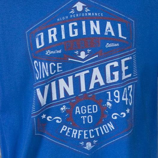 "Aged to Perfection" Vintage Style Blue Tee