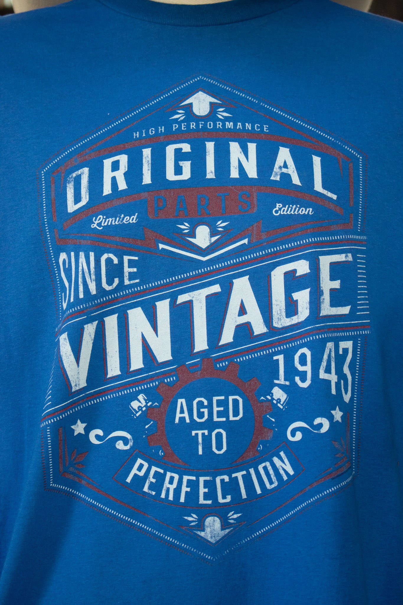 "Aged to Perfection" Vintage Style Blue Tee