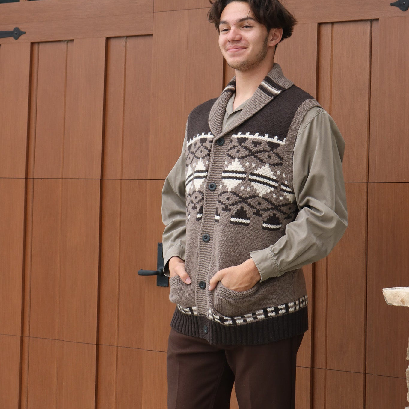 Vintage Pendleton Lambs Wool Knitted Vest with Southwest Custom Weave Size Large