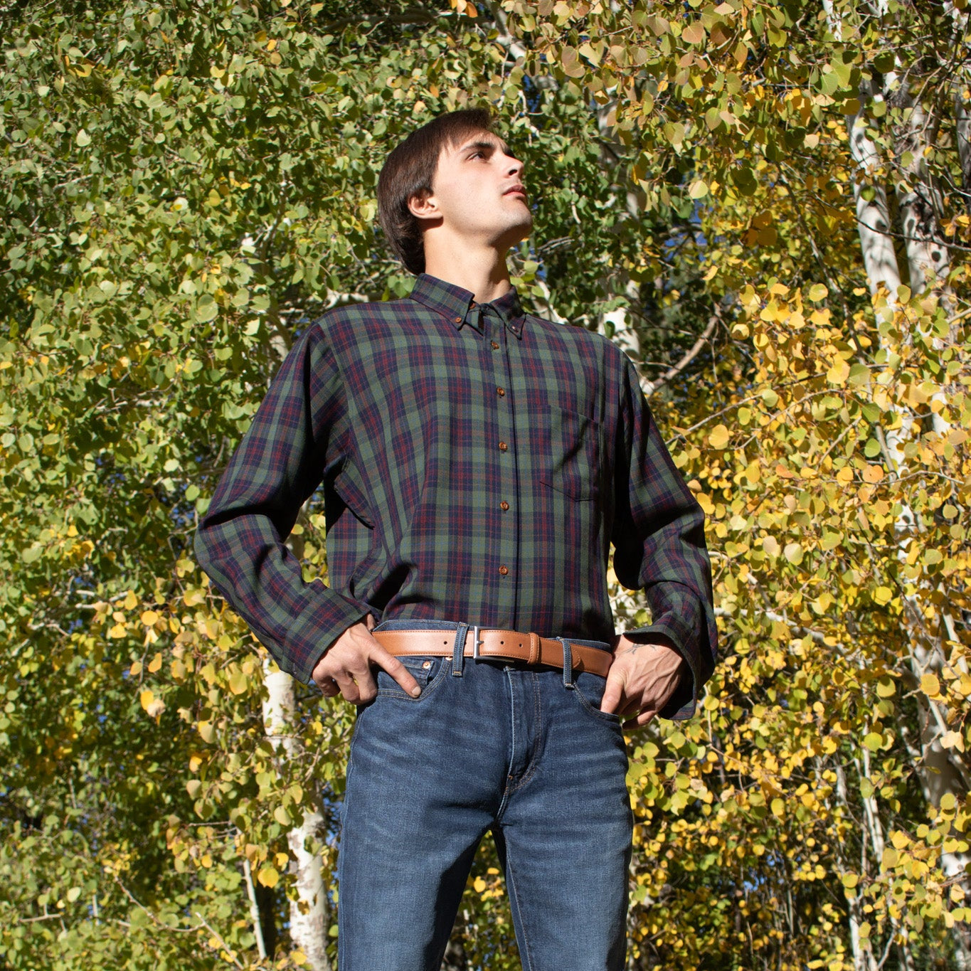 Pendleton Button-up Shirt Navy Blue and Green Plaid Size Large