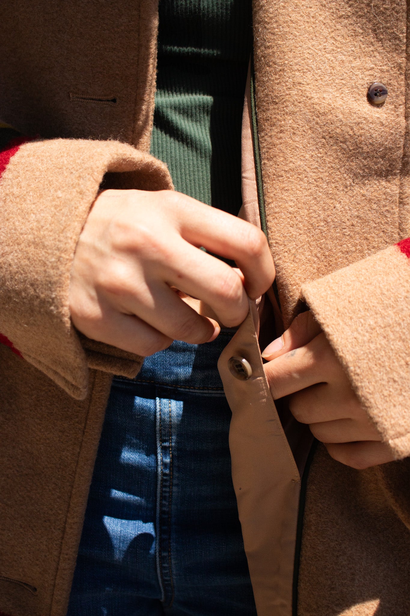 Pendleton Women's Wool Topper Coat Size Large Camel Striped