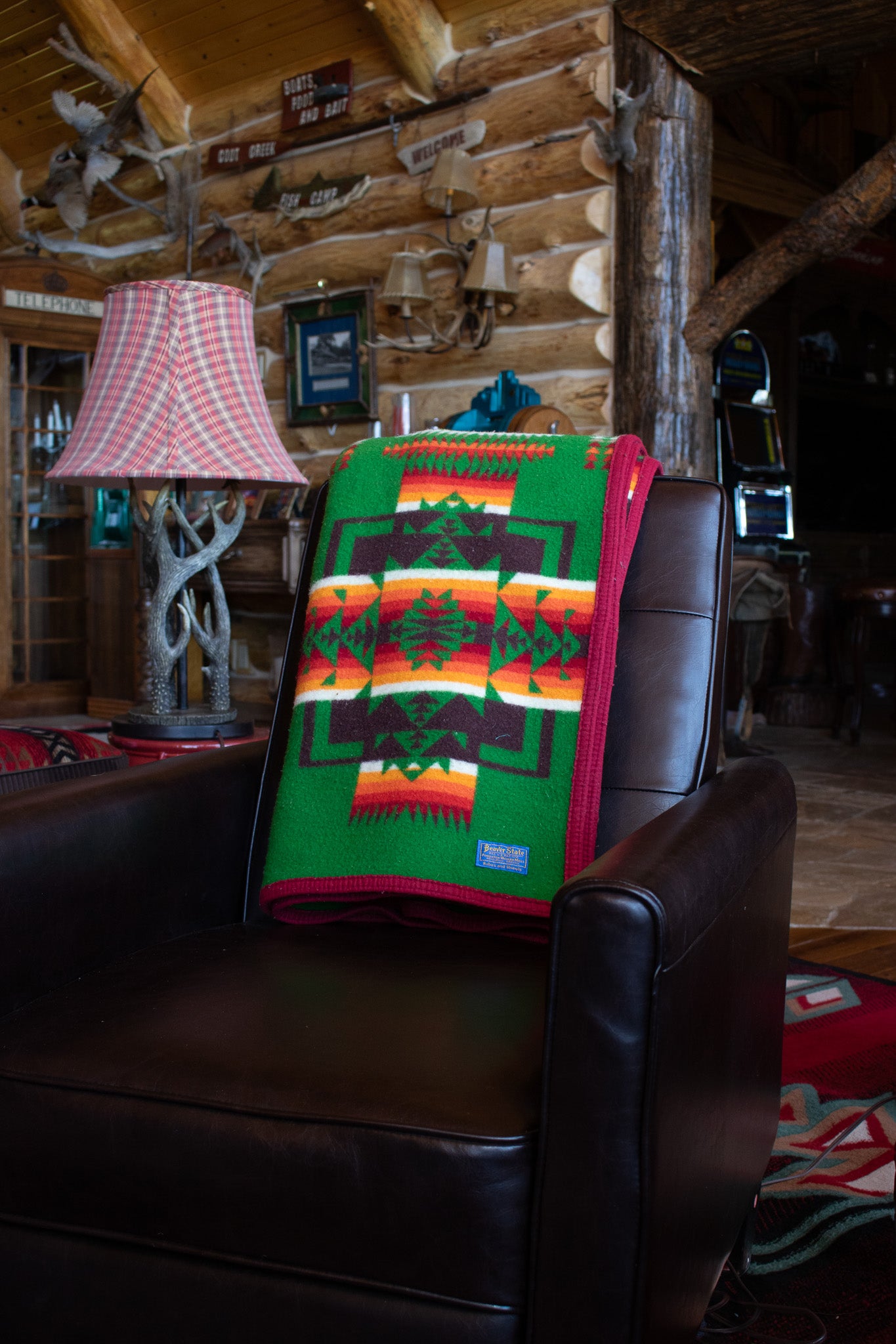 Vintage Beaver State Chief Joseph Green Pendleton Navajo Native American Wool Blanket 74 x 58