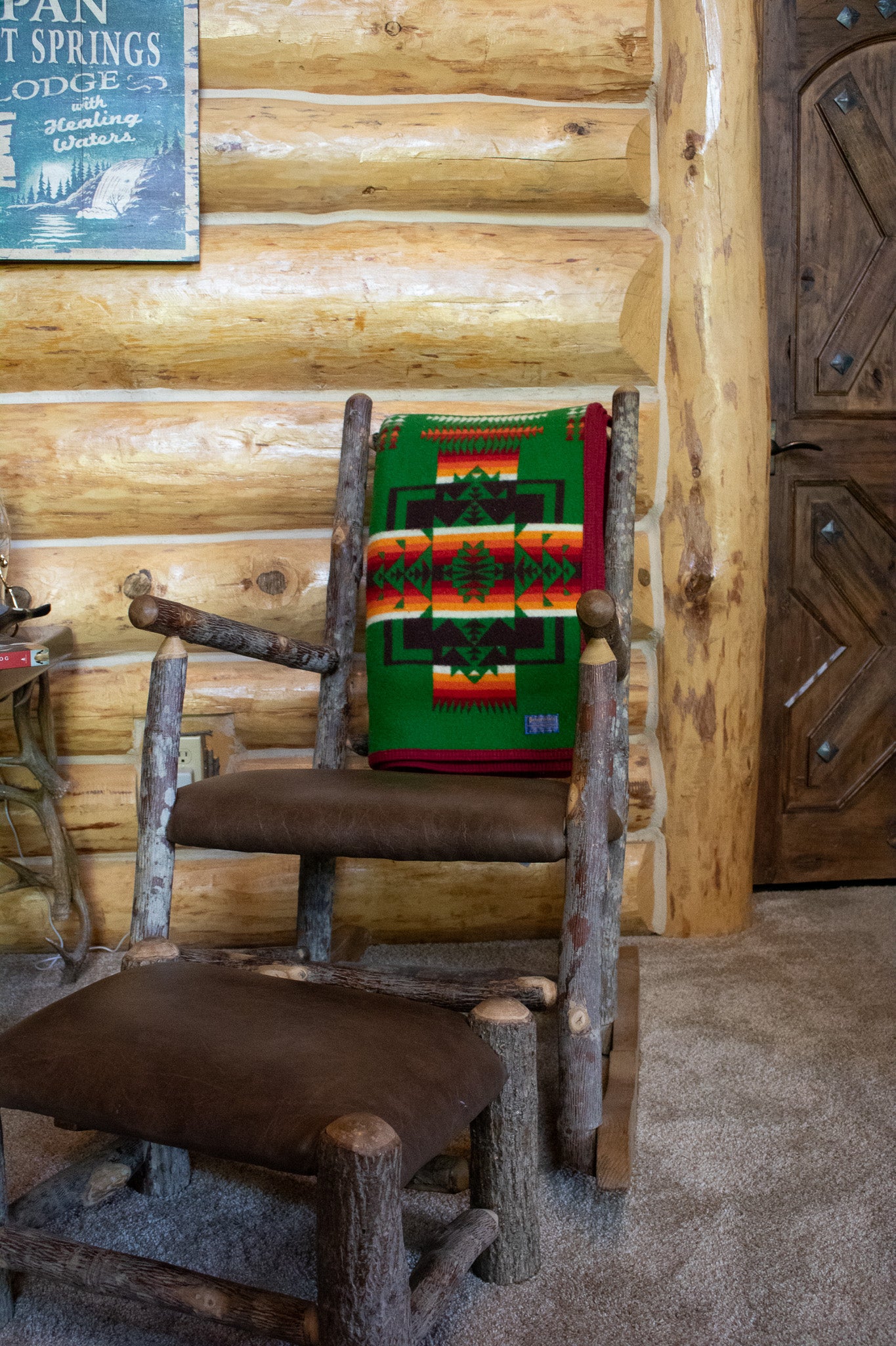 Vintage Beaver State Chief Joseph Green Pendleton Navajo Native American Wool Blanket 74 x 58