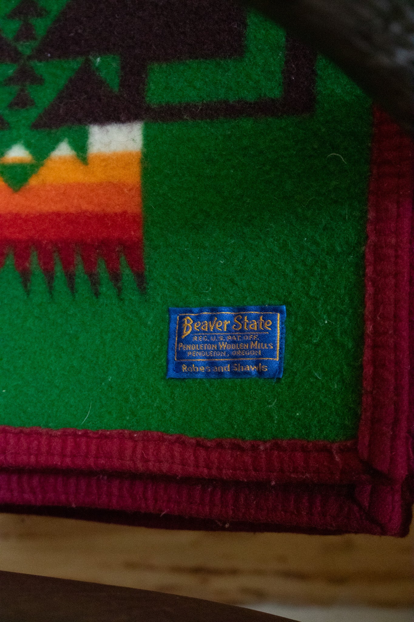 Vintage Beaver State Chief Joseph Green Pendleton Navajo Native American Wool Blanket 74 x 58