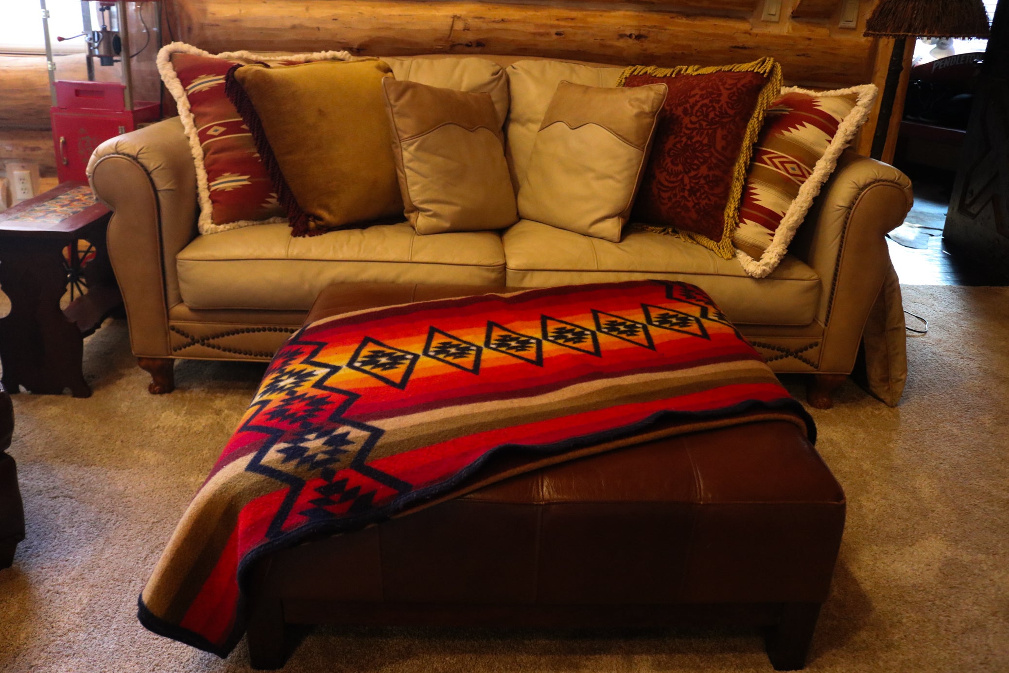 Pendleton Beaver State Reversable Blanket Featuring Black Red Orange Brown