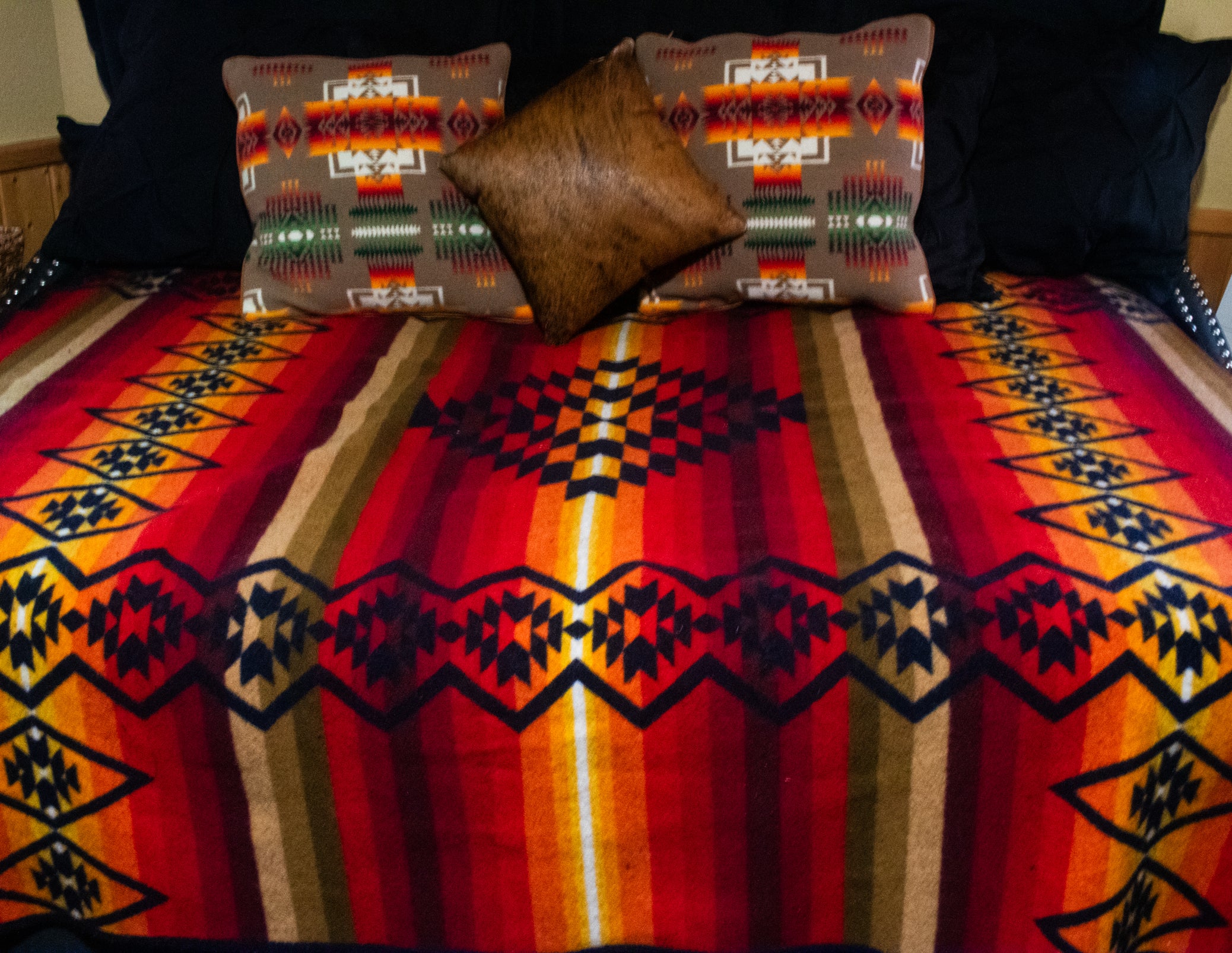 Pendleton Beaver State Reversable Blanket Featuring Black Red Orange Brown